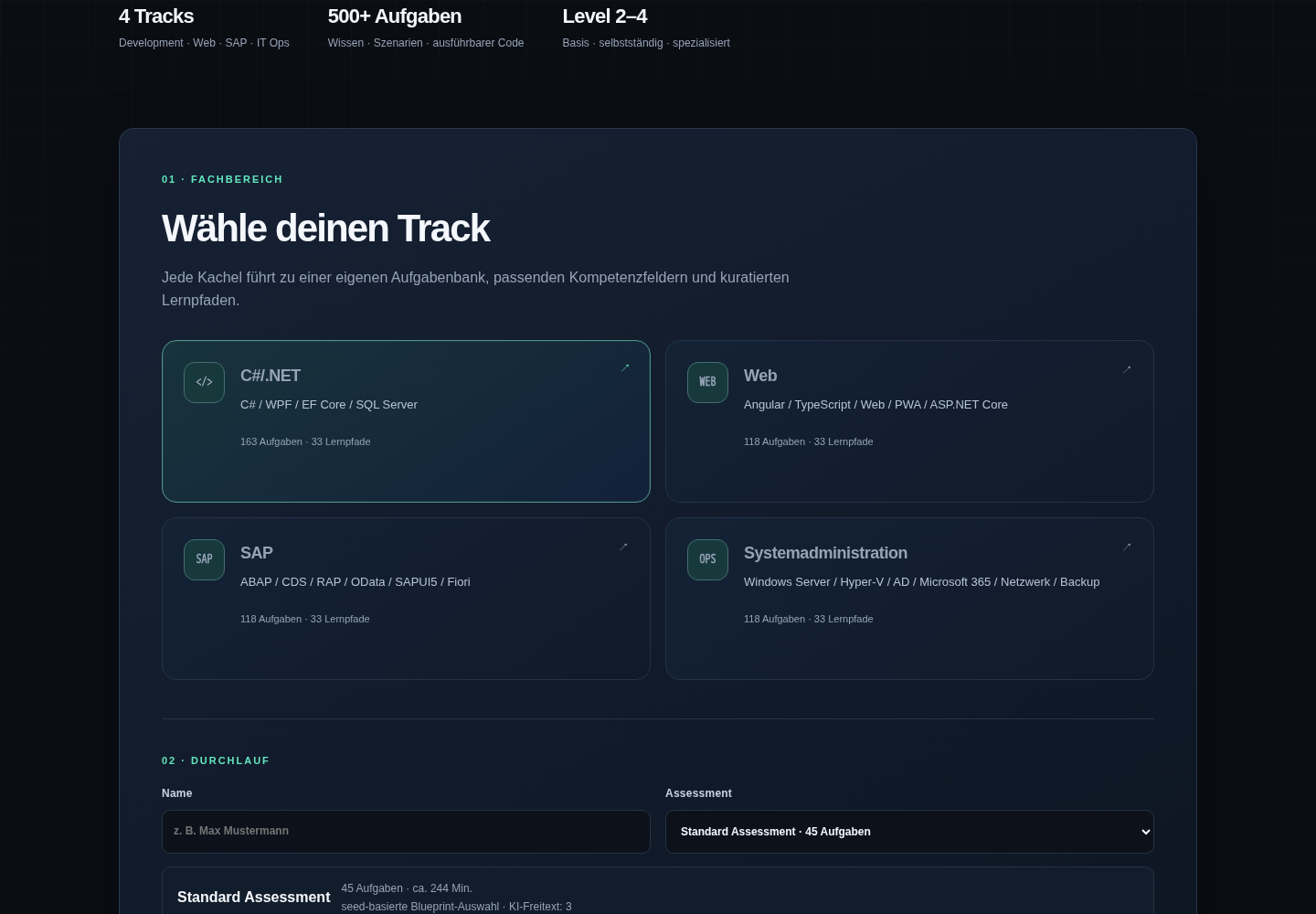SkillForge-Auswahl der Tracks C#/.NET, Web, SAP und Systemadministration